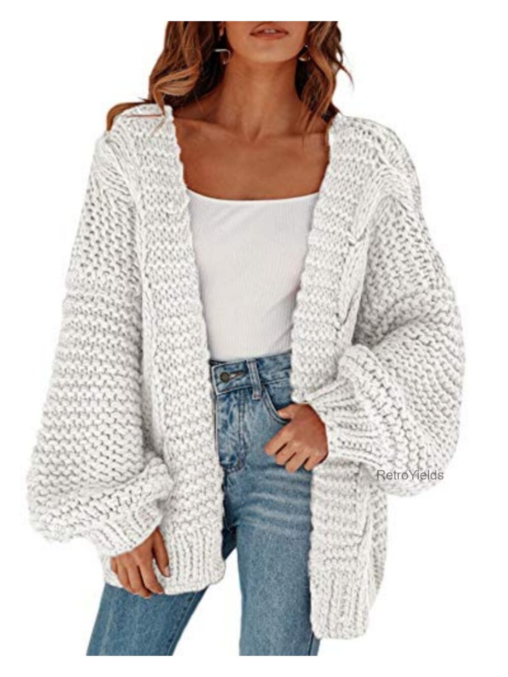 Chunky Cable Knit Open Front Oversized Batwing Cardigan Sweater
